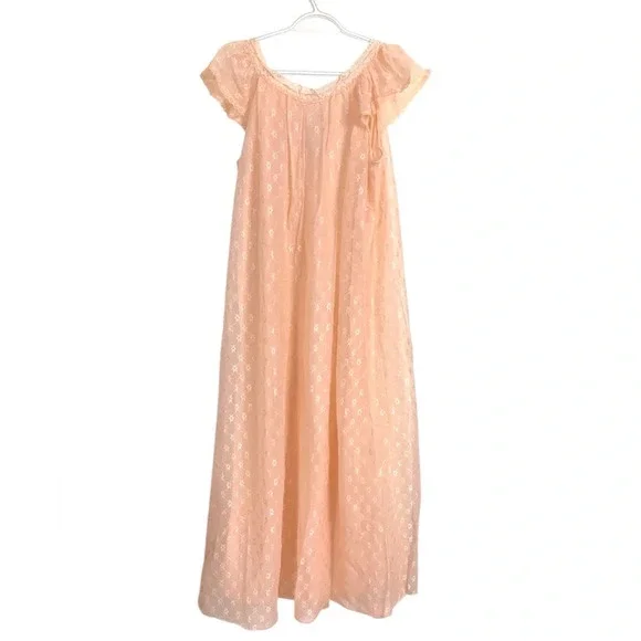 Vintage Pale Peach Lined Nightgown w Cap Sleeves and Lace - Picture 5 of 12